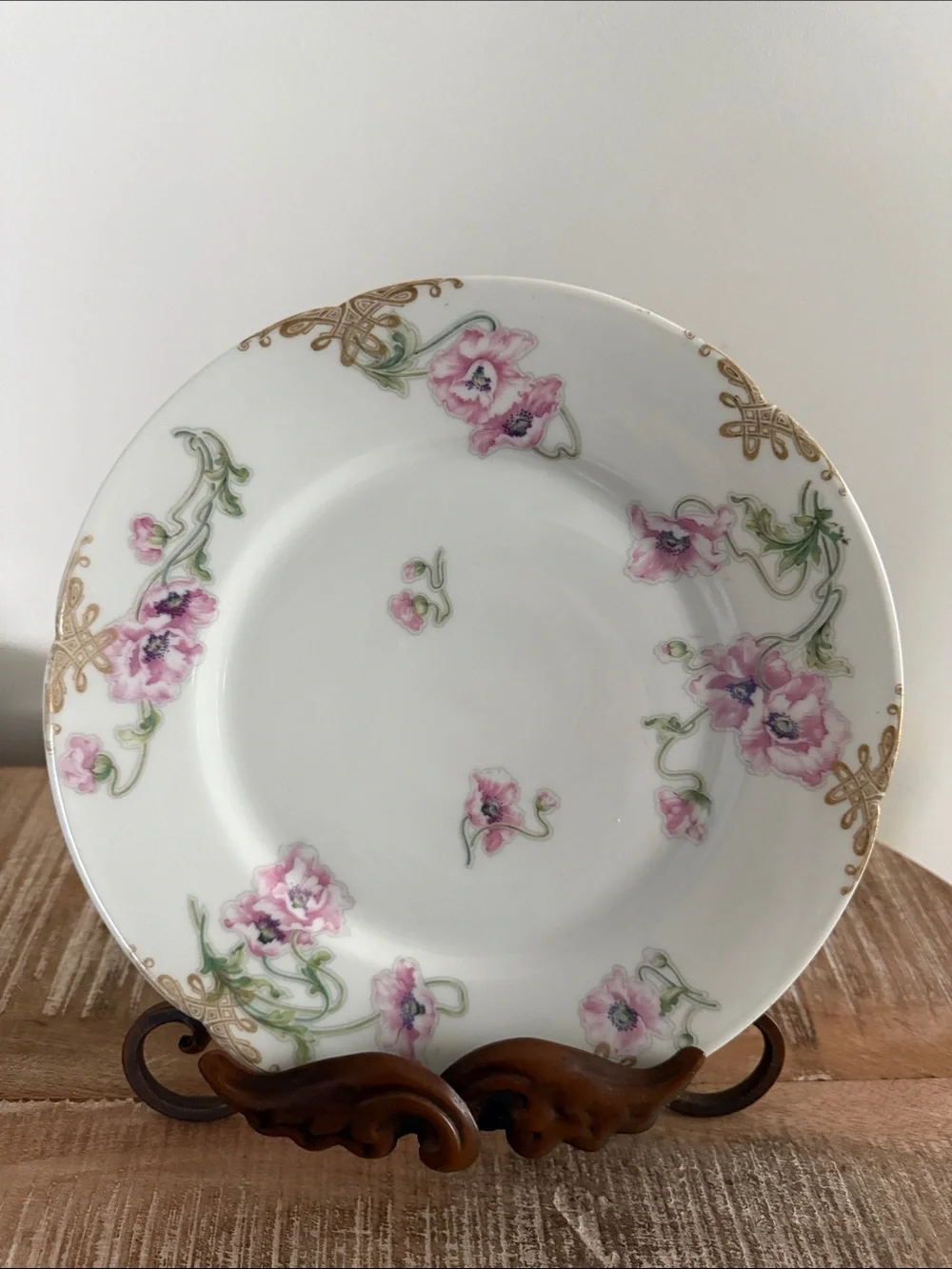 Theodore HAVILAND Limoges Dinner Plate Pink Poppies 9.5” Scalloped Antique